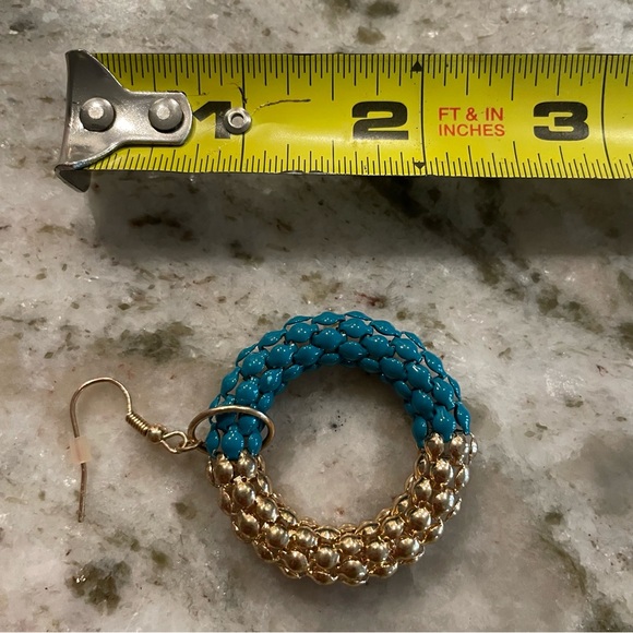 Blue and Gold Braided Hoop Crochet Earrings - Picture 4 of 4
